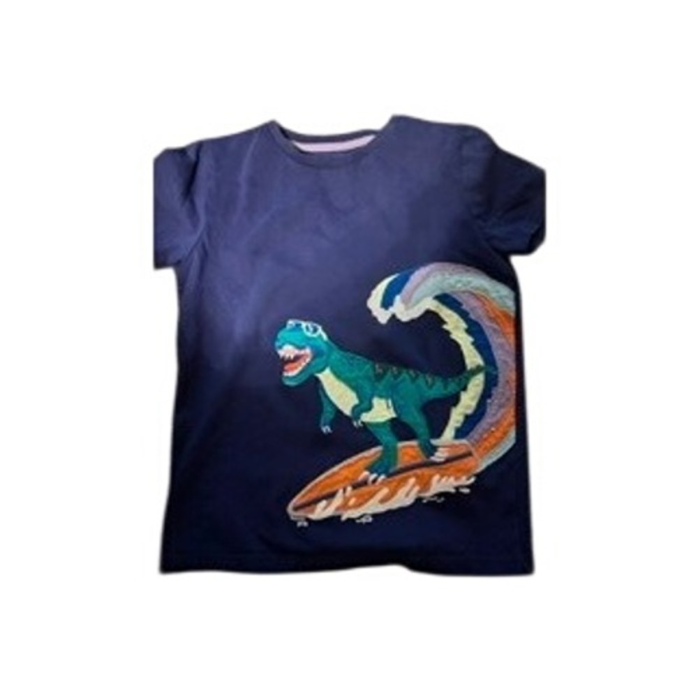 Mini Boden Boys Navy Blue T-Rex Surfing Graphic T-Shirt Size 8-9Y 134cm